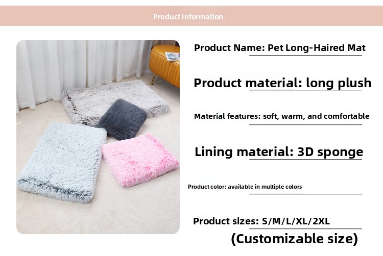 Ultra-Soft Plush Square Pet Bed Mat with Sponge Filling