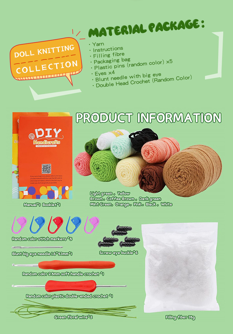 Crochet Material Package Animal English Instruction Video Handmade Doll DIY