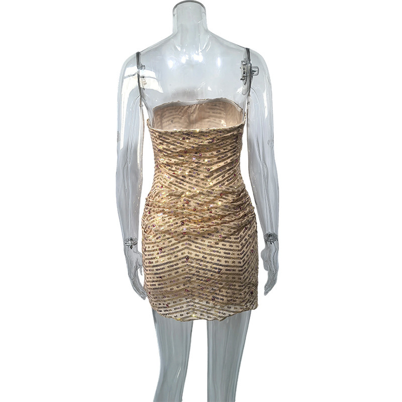 Women's Sequin Strapless Bodycon Dress Short Sleeveless A-Line Party Clubwear