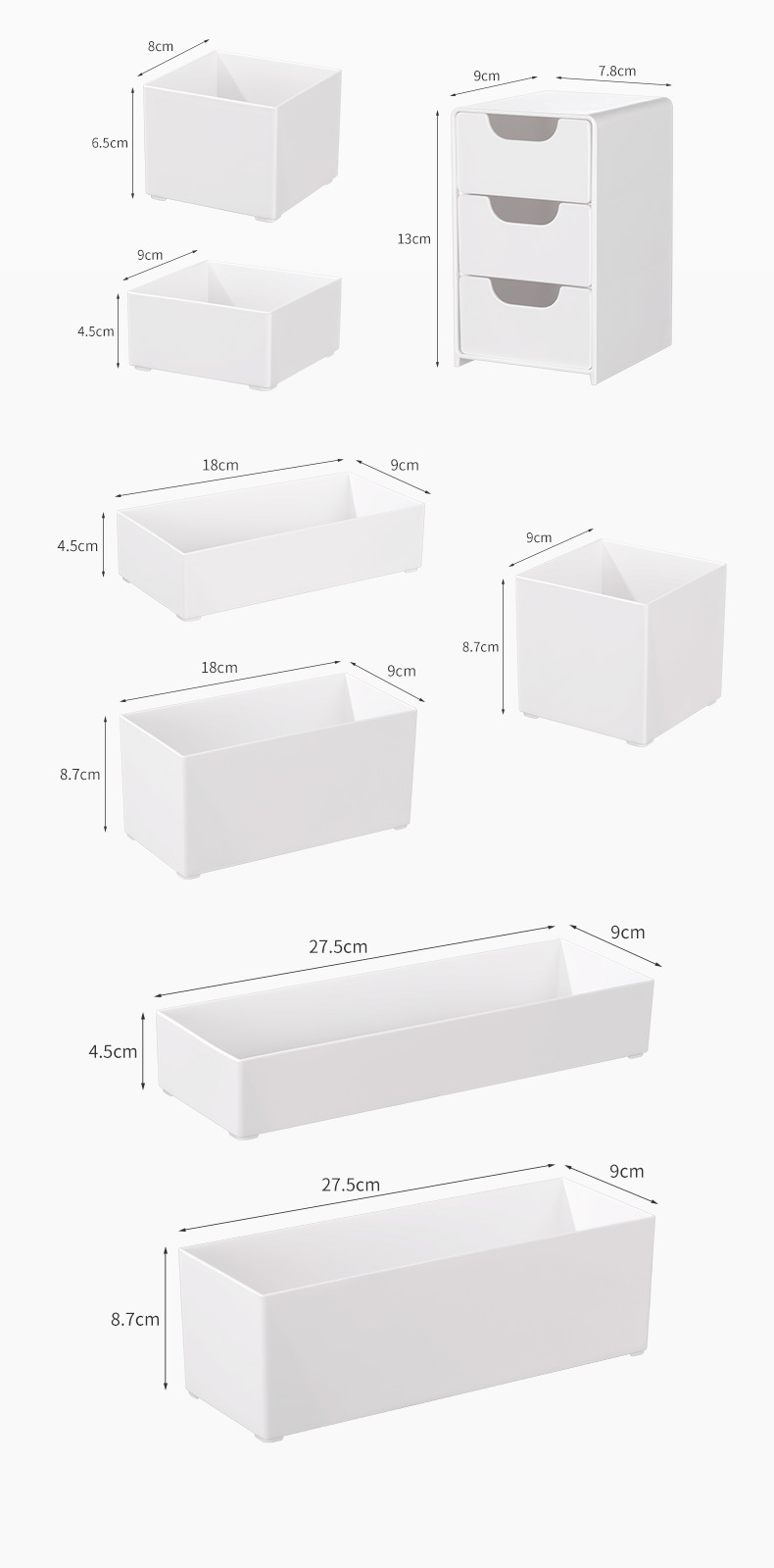 Stackable Open White Plastic Storage Box for Desk and Drawer