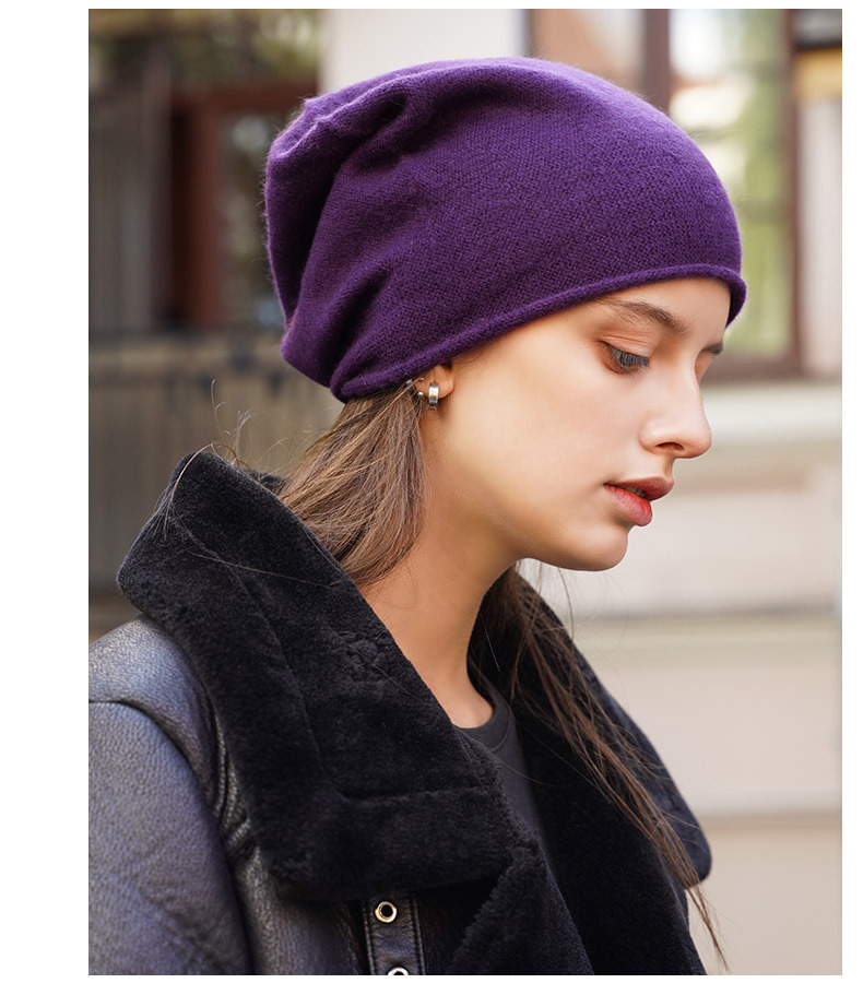 Women's Cashmere Knit Beanie with Curled Brim, Warm Dome Winter Hat