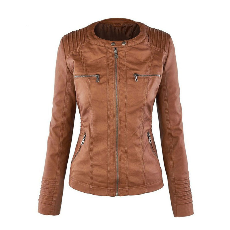 Women's Hooded Faux Leather Biker Jacket, Vintage Washed, Slim Fit