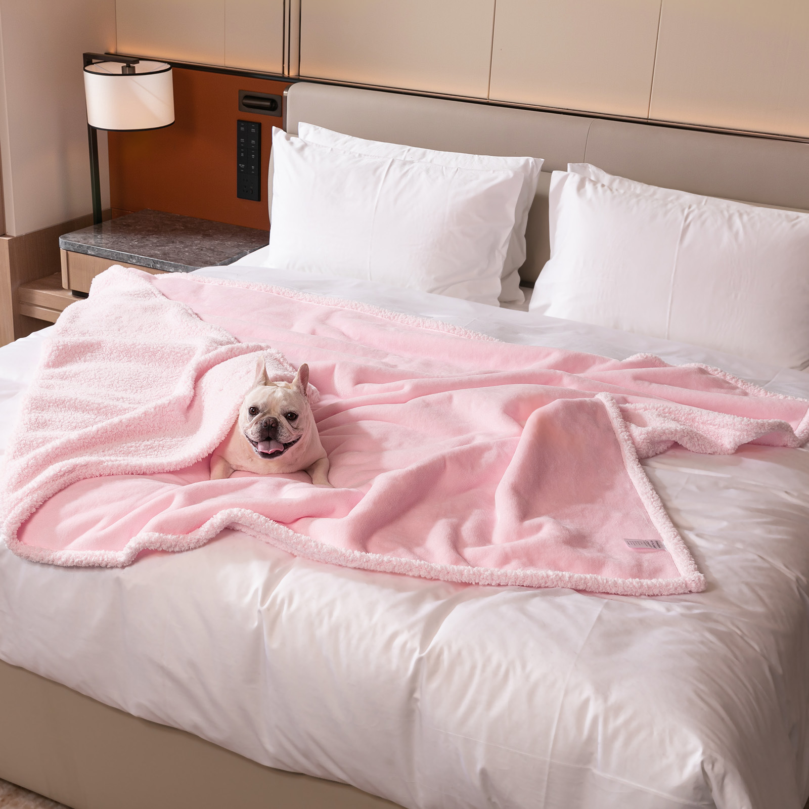 Reversible Flannel and Sherpa Pet Blanket with Lining Layer