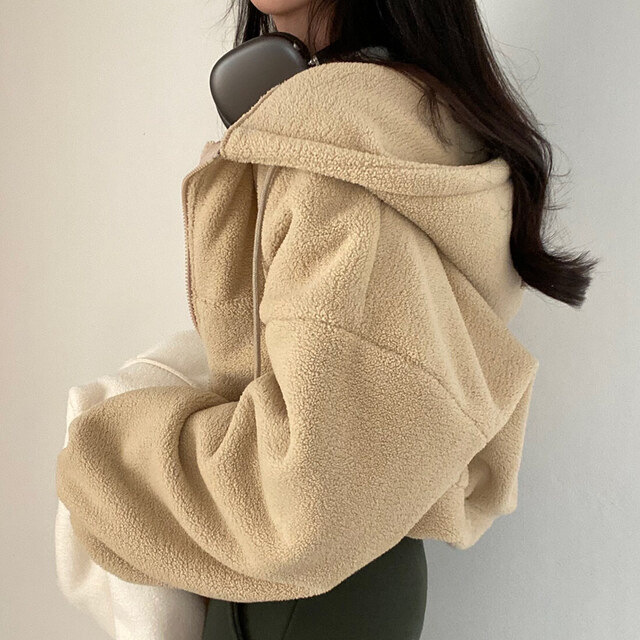 Women's Faux Lamb Fur Hooded Zip-Up Jacket