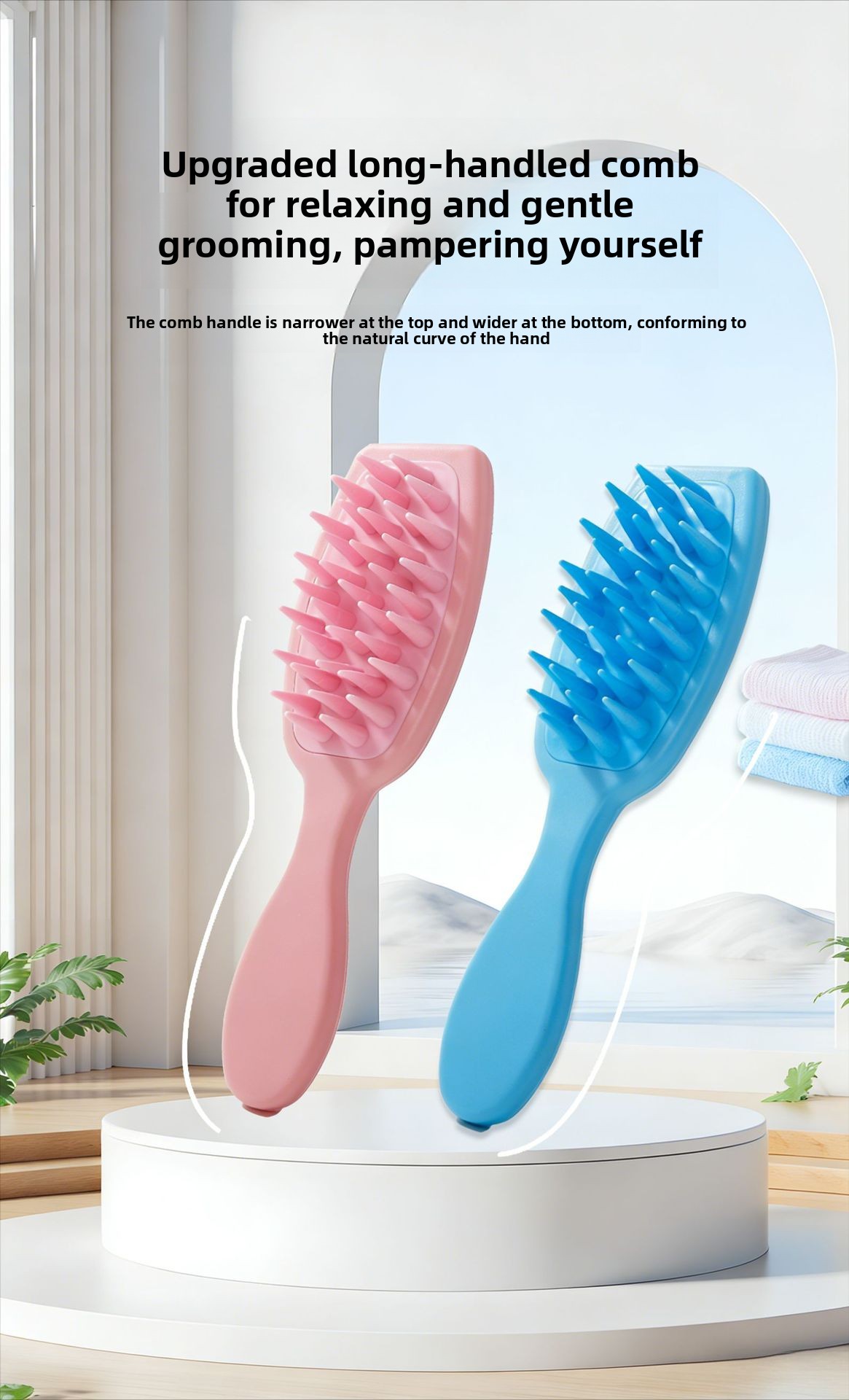 Long Handle Shampoo Scalp Brush and Comb with Soft Teeth
