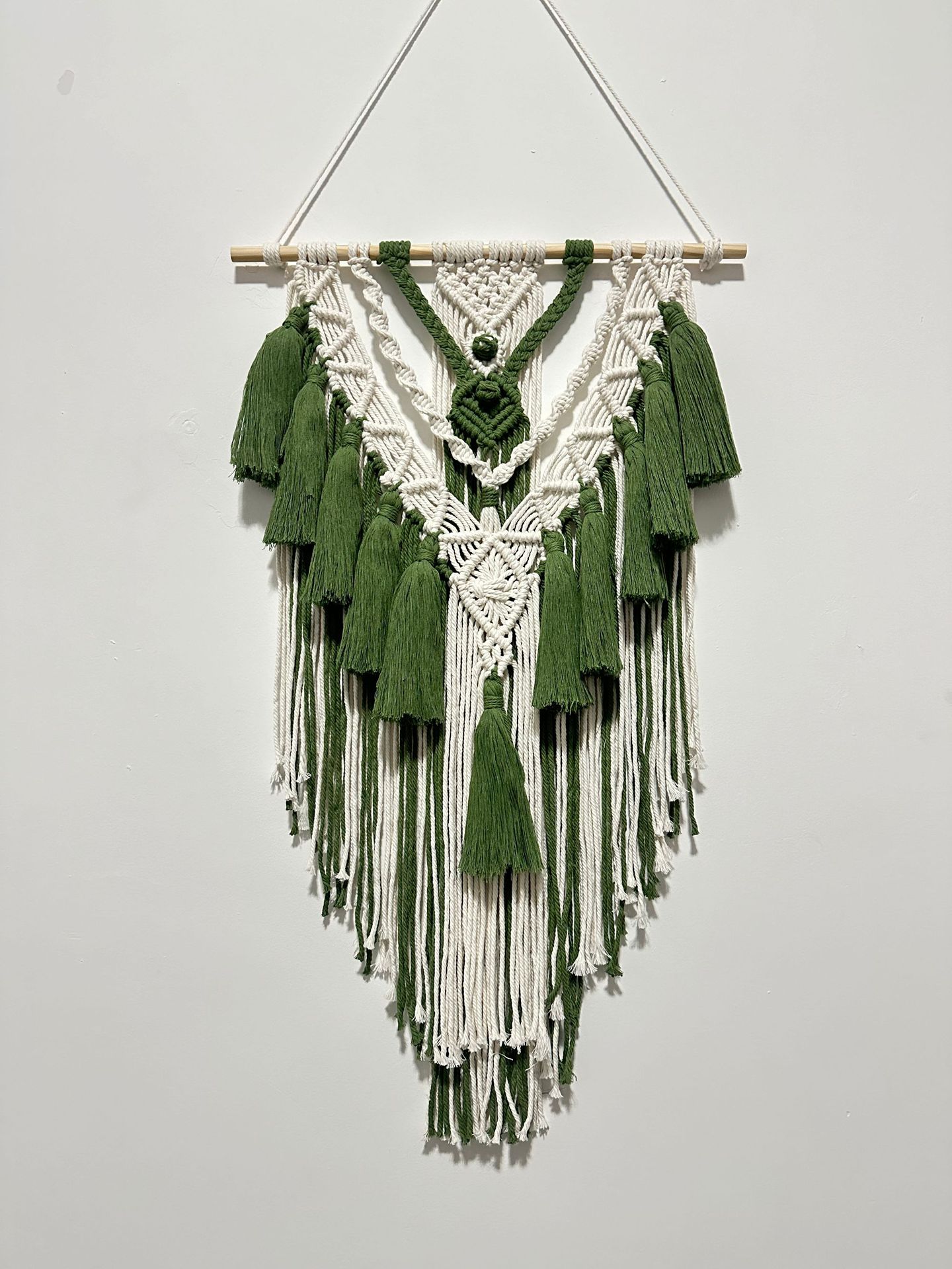 Bohemian-style hand-woven cotton rope fringed tapestry