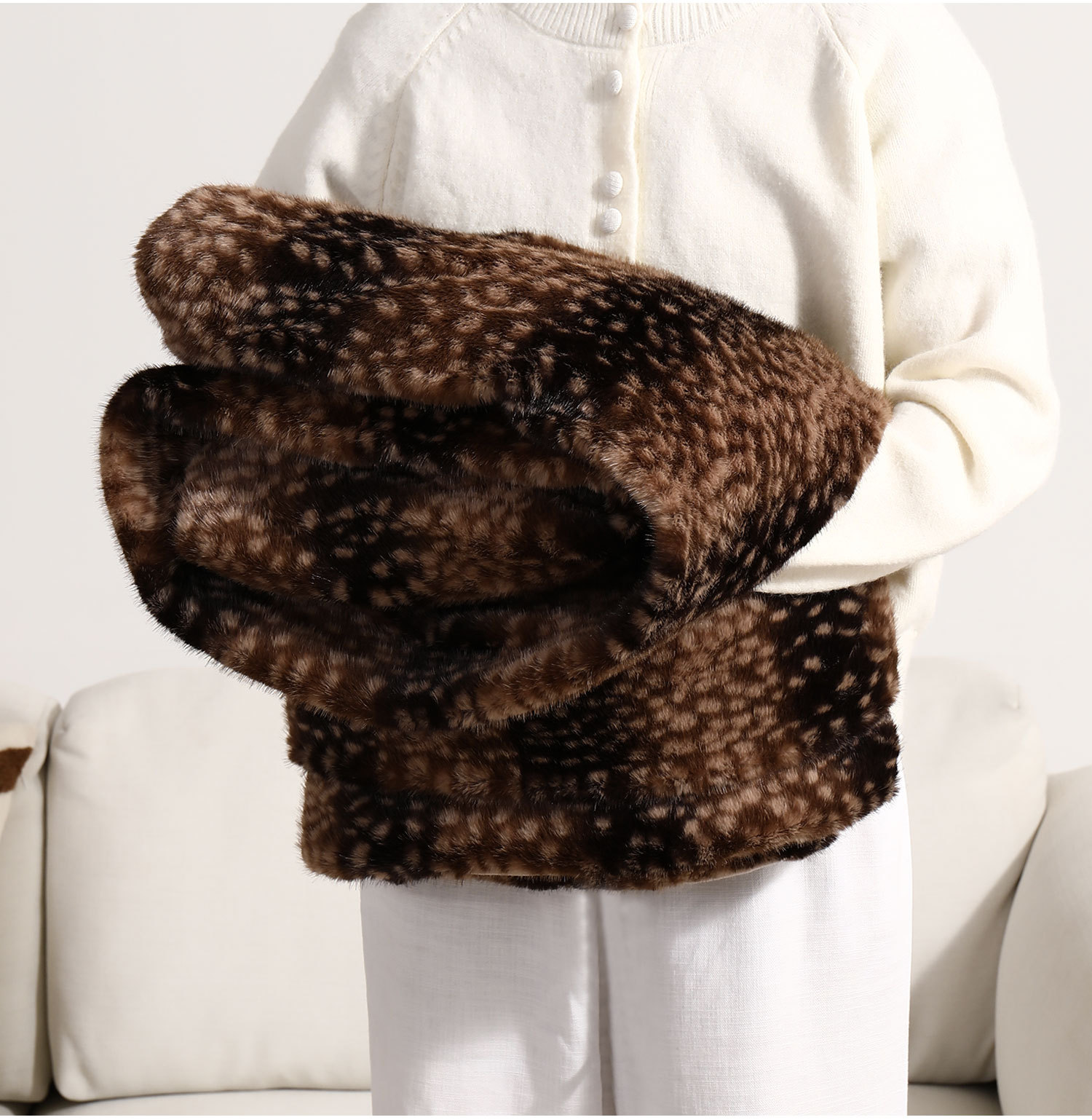 Mink Rabbit Fur Deer Pattern Double-Layer Plush Throw Blanket