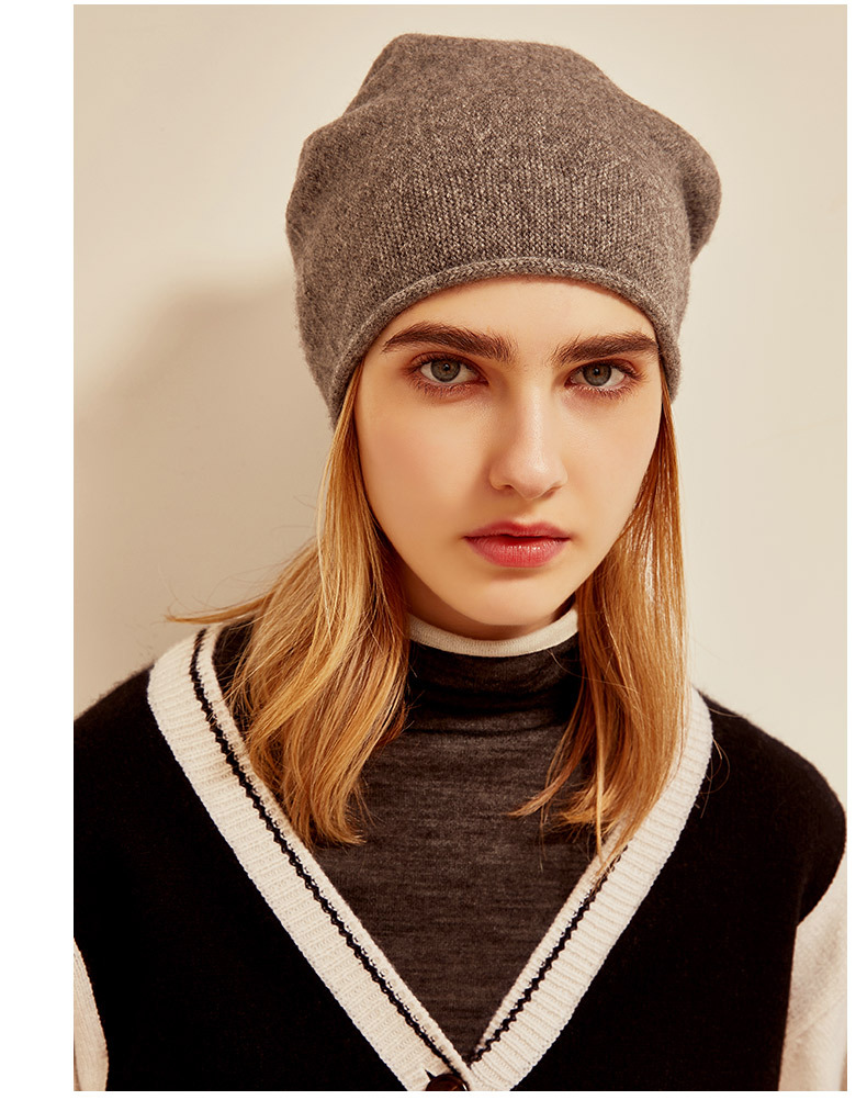 Women's Cashmere Knit Beanie with Curled Brim, Warm Dome Winter Hat