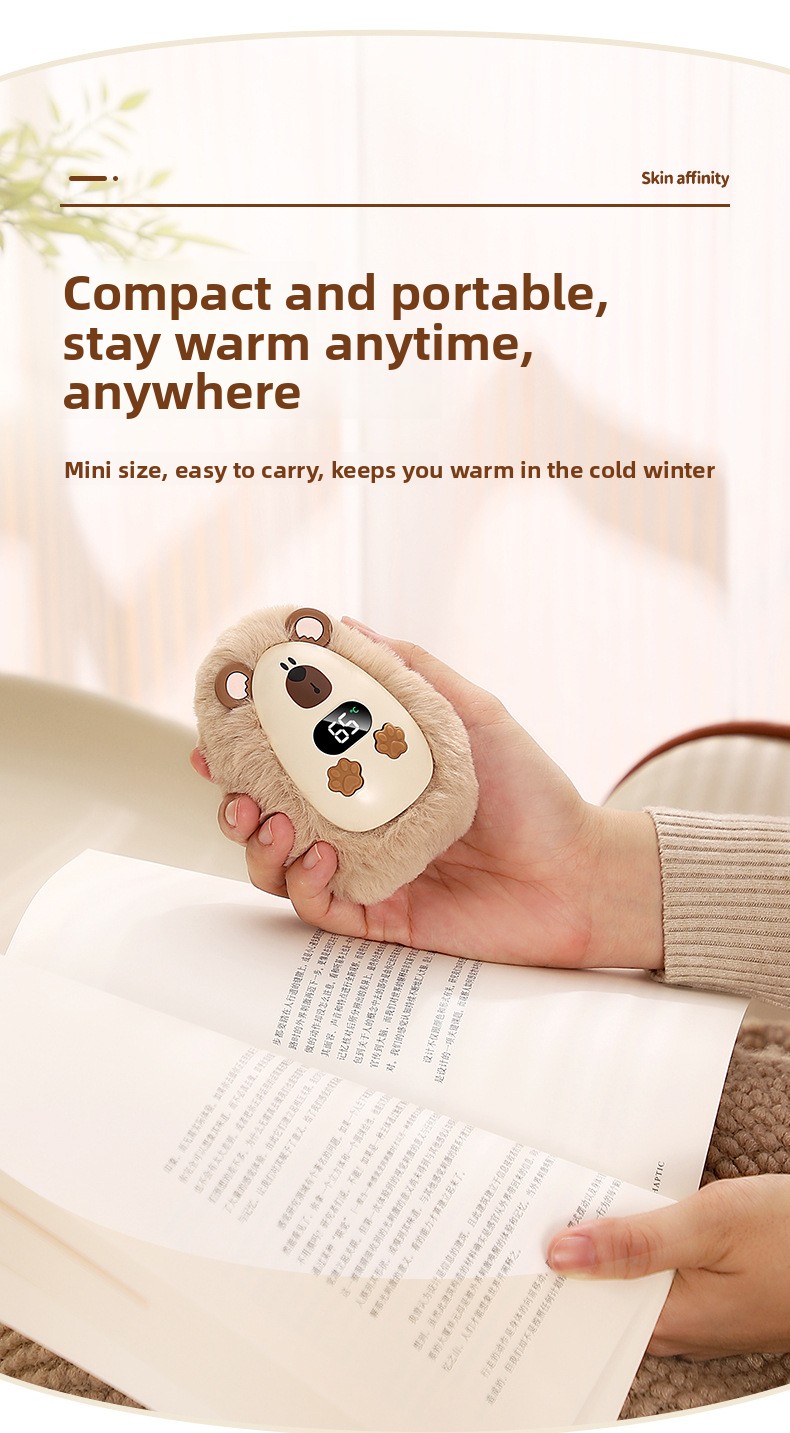 Plush Rechargeable Hand Warmer with Digital Display and Portable Design