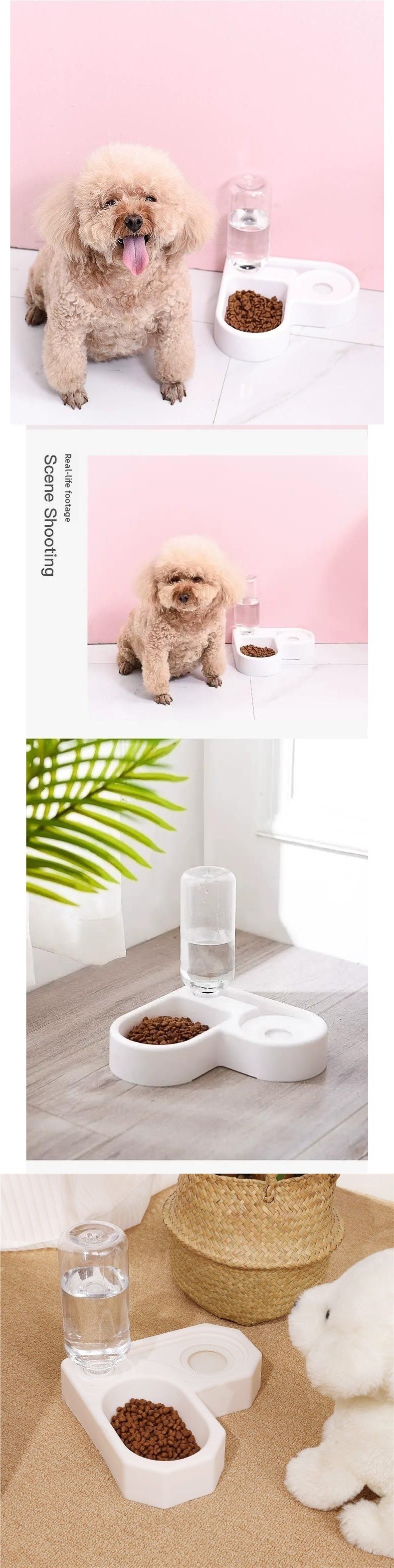 Heart-Shaped Dual Pet Bowl with Water Dispenser for Cats and Dogs