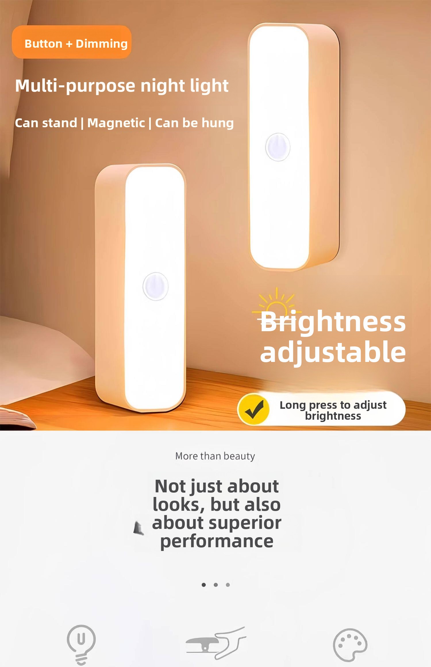 Magnetic Rechargeable 3-Color Dimmable Night Light