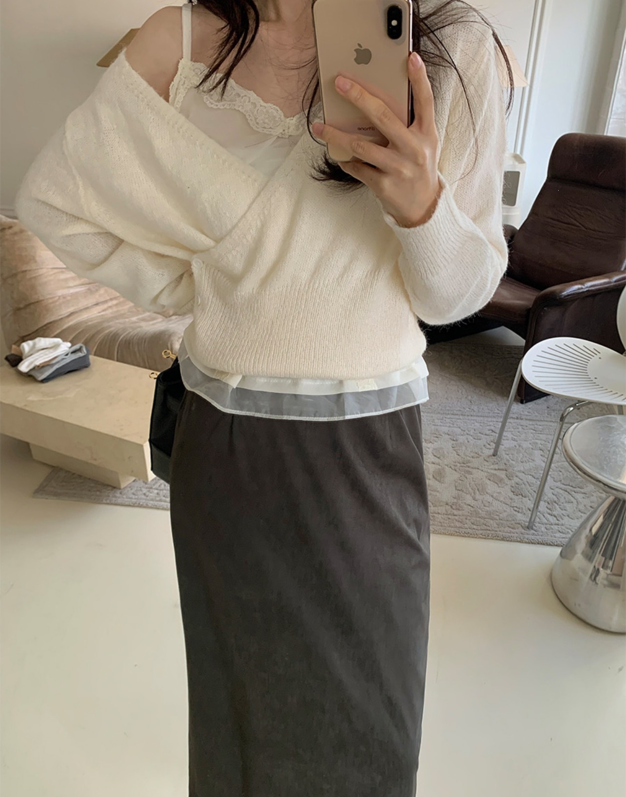 Korean Style V-Neck Diagonal Button Knit Sweater