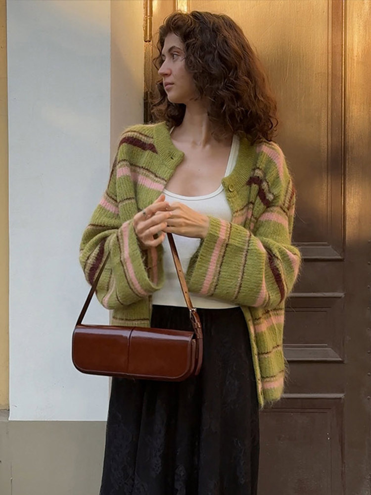 Women's Striped Color-Block Knit Cardigan
