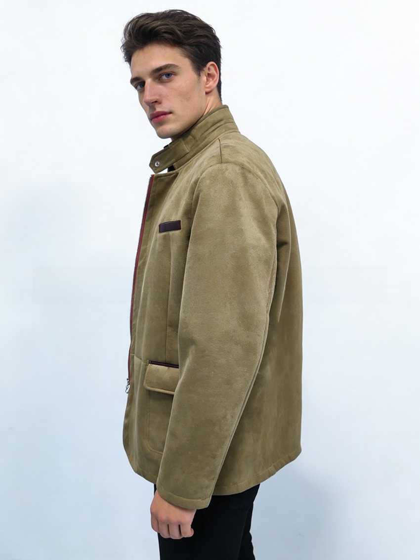 Men's Vintage Stand Collar Zipper Jacket Casual Long Sleeve Outerwear