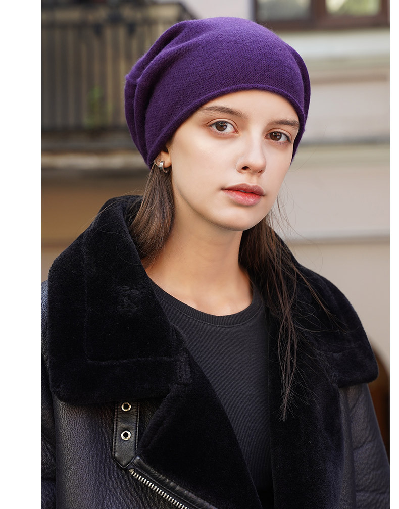 Women's Cashmere Knit Beanie with Curled Brim, Warm Dome Winter Hat