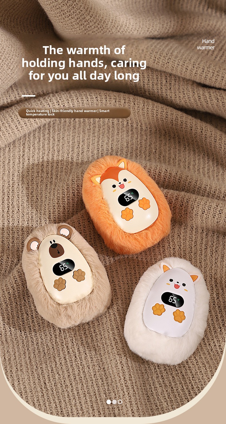 Plush Rechargeable Hand Warmer with Digital Display and Portable Design