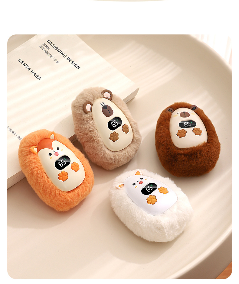 Plush Rechargeable Hand Warmer with Digital Display and Portable Design