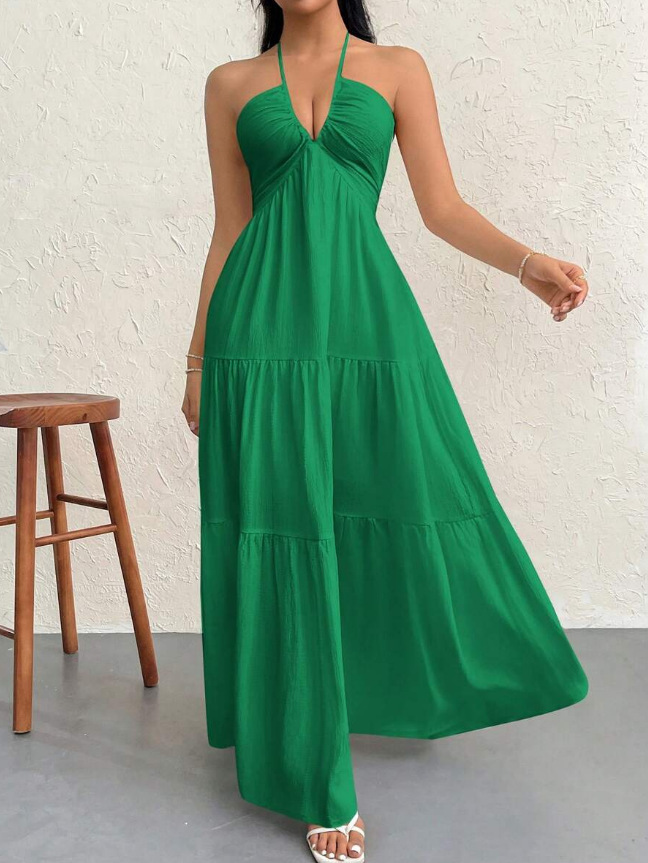 Women's Deep V-Neck Sleeveless A-Line Maxi Dress