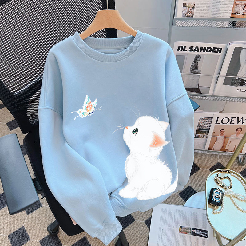 Silhouette Cat Print Loose Long Sleeve Sweatshirt
