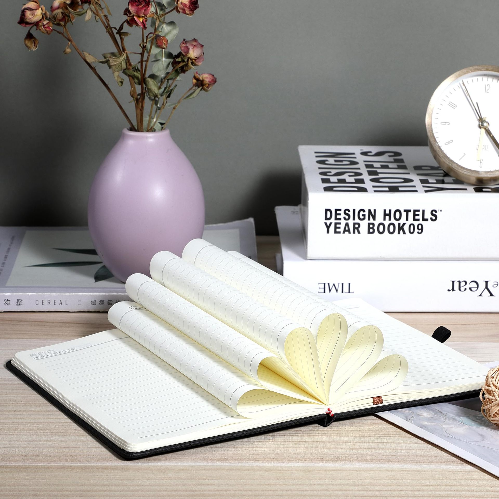 Faux Leather Hardcover Lined Notebook with Elastic Closure
