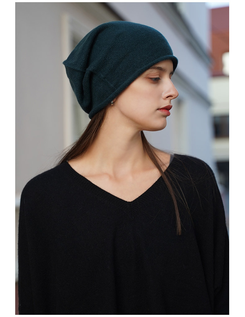 Women's Cashmere Knit Beanie with Curled Brim, Warm Dome Winter Hat