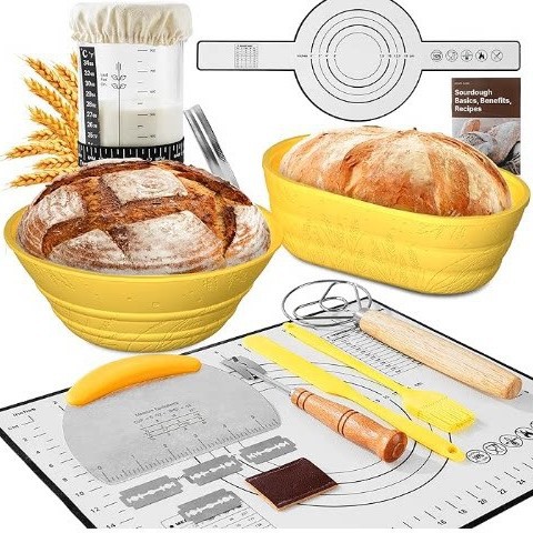 Silicone Bread Fermentation Basket Set, Household Baking Tools Including Scraper, Brush, Dough Beater, Fermentation Jar, Mold