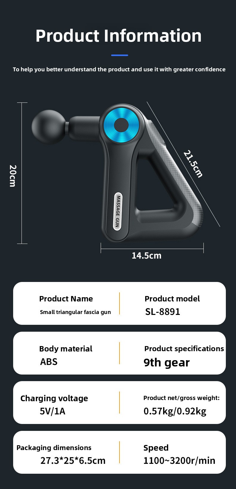 Portable USB Rechargeable Fascia Massage Gun with 6+ Heads