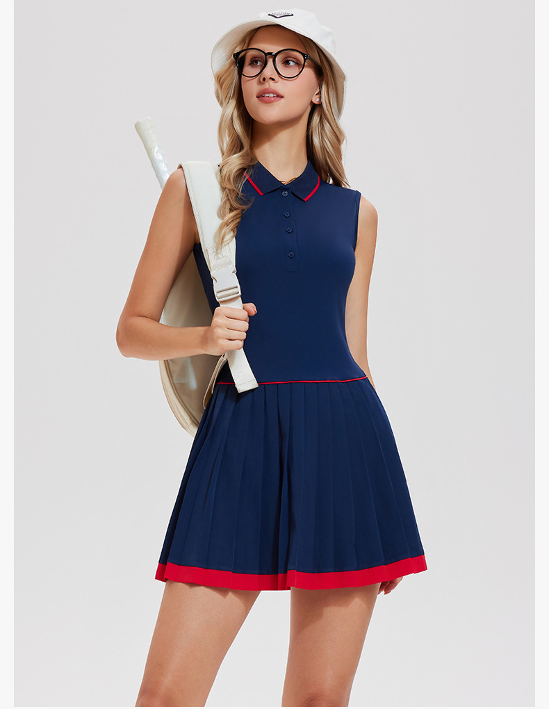 Women's Sleeveless Pleated Tennis Dress Set, Top and Skirt