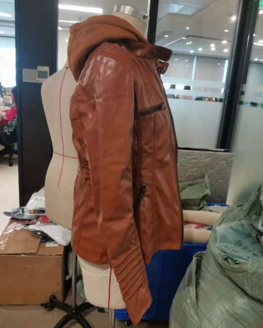 Women's Hooded Faux Leather Biker Jacket, Vintage Washed, Slim Fit