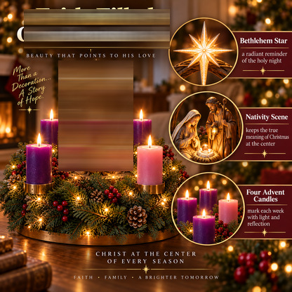 Lighted Christmas Advent Wreath with Nativity Scene
