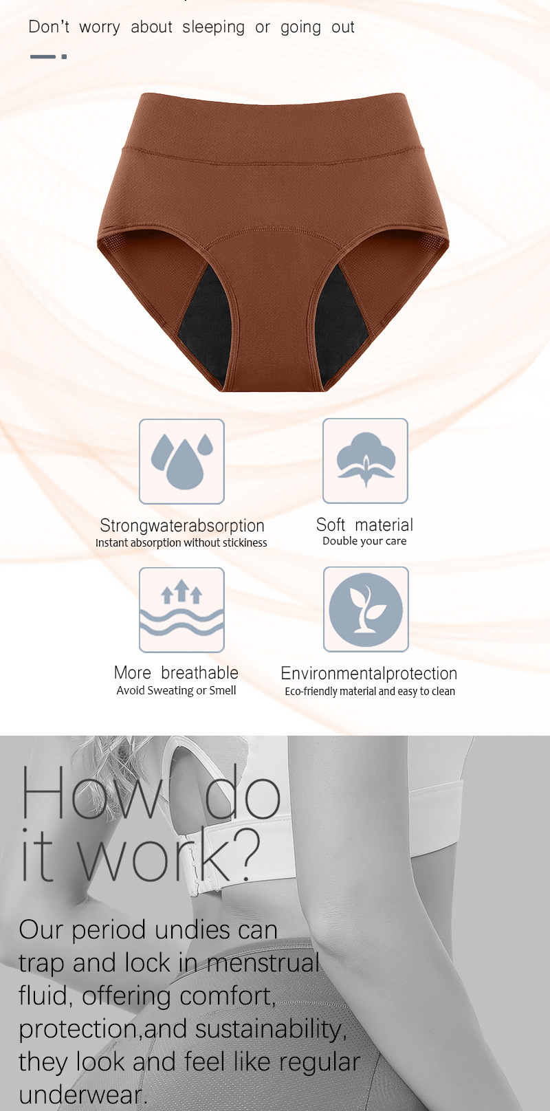 3-layer absorbent breathable period panties for women