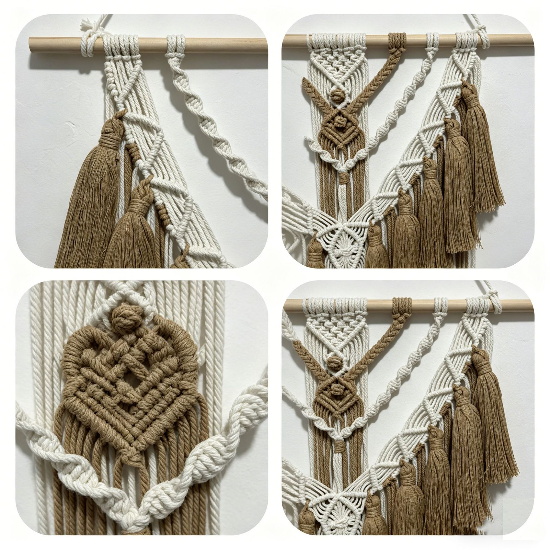 Bohemian-style hand-woven cotton rope fringed tapestry