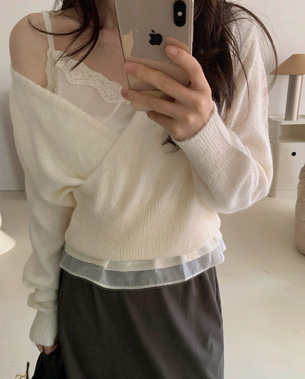 Korean Style V-Neck Diagonal Button Knit Sweater