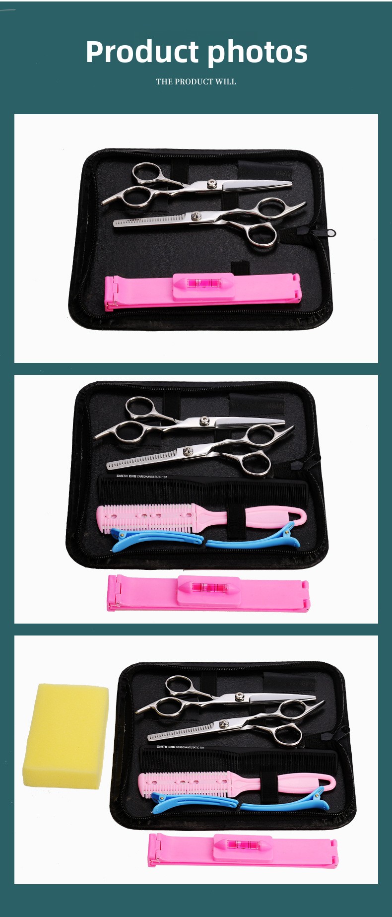 Stainless Steel Hair Cutting Scissors Set, Silver 7-Piece