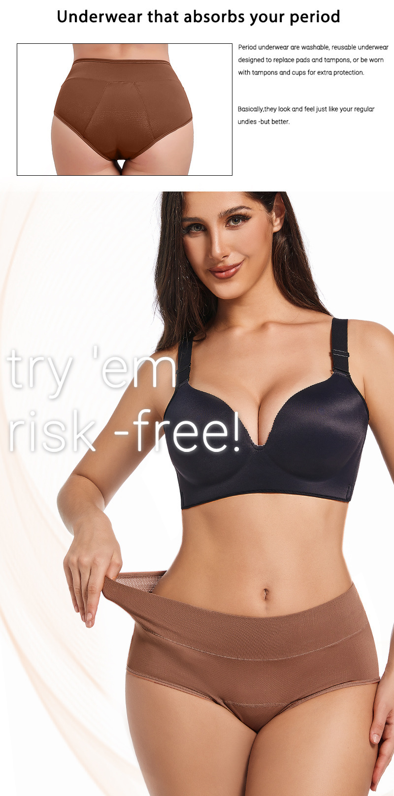 3-layer absorbent breathable period panties for women