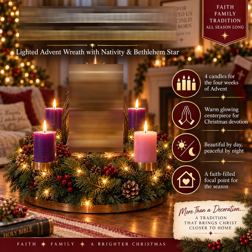 Lighted Christmas Advent Wreath with Nativity Scene