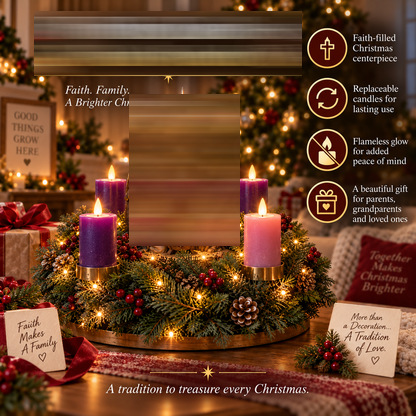 Lighted Christmas Advent Wreath with Nativity Scene