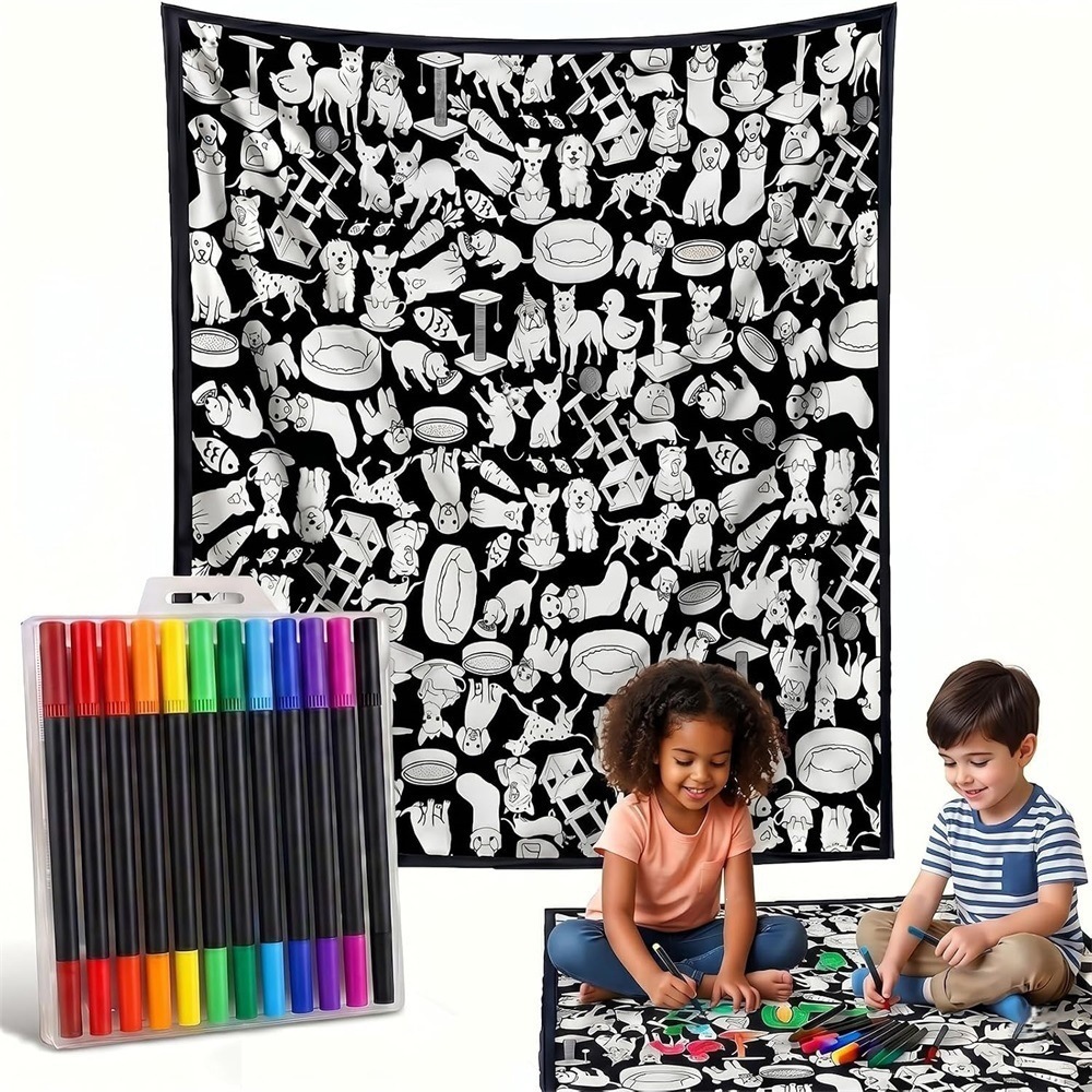 DIY Coloring Flannel Throw, Black and White Graffiti Design, Patterns 20 to 38
