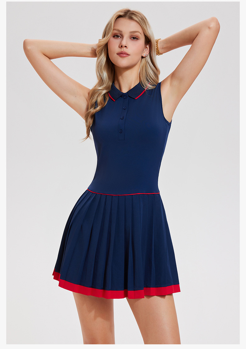 Women's Sleeveless Pleated Tennis Dress Set, Top and Skirt