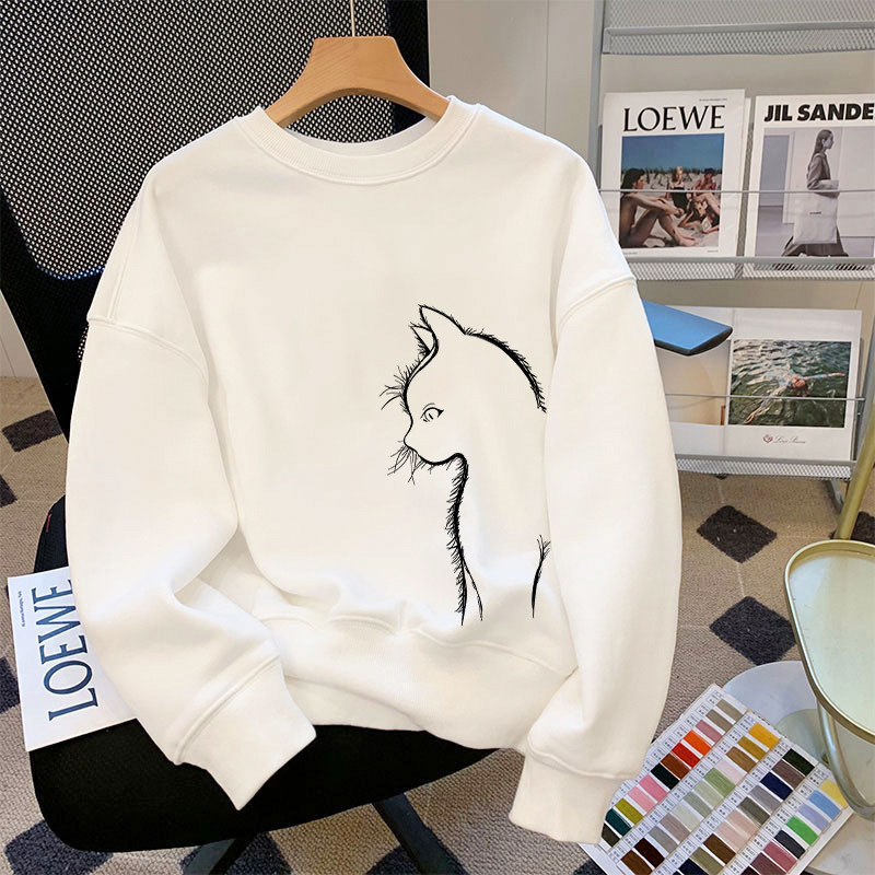 Silhouette Cat Print Loose Long Sleeve Sweatshirt