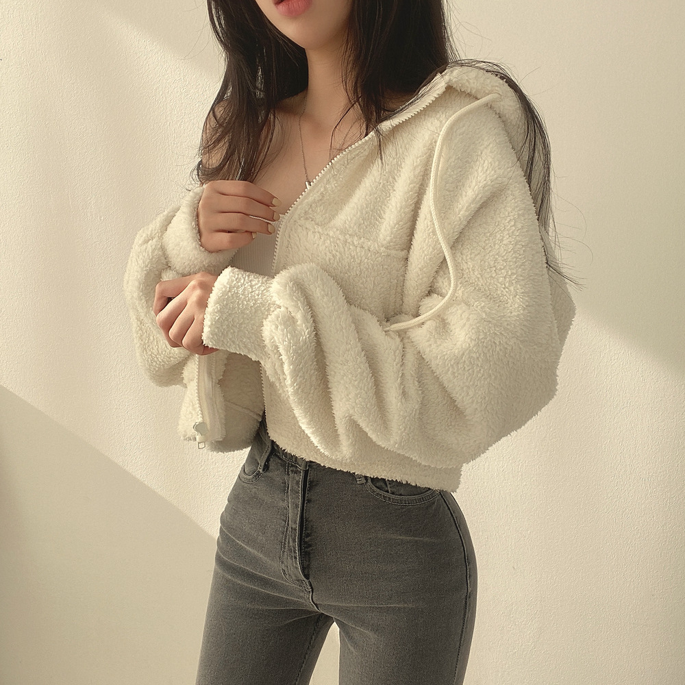 Women's Faux Lamb Fur Hooded Zip-Up Jacket
