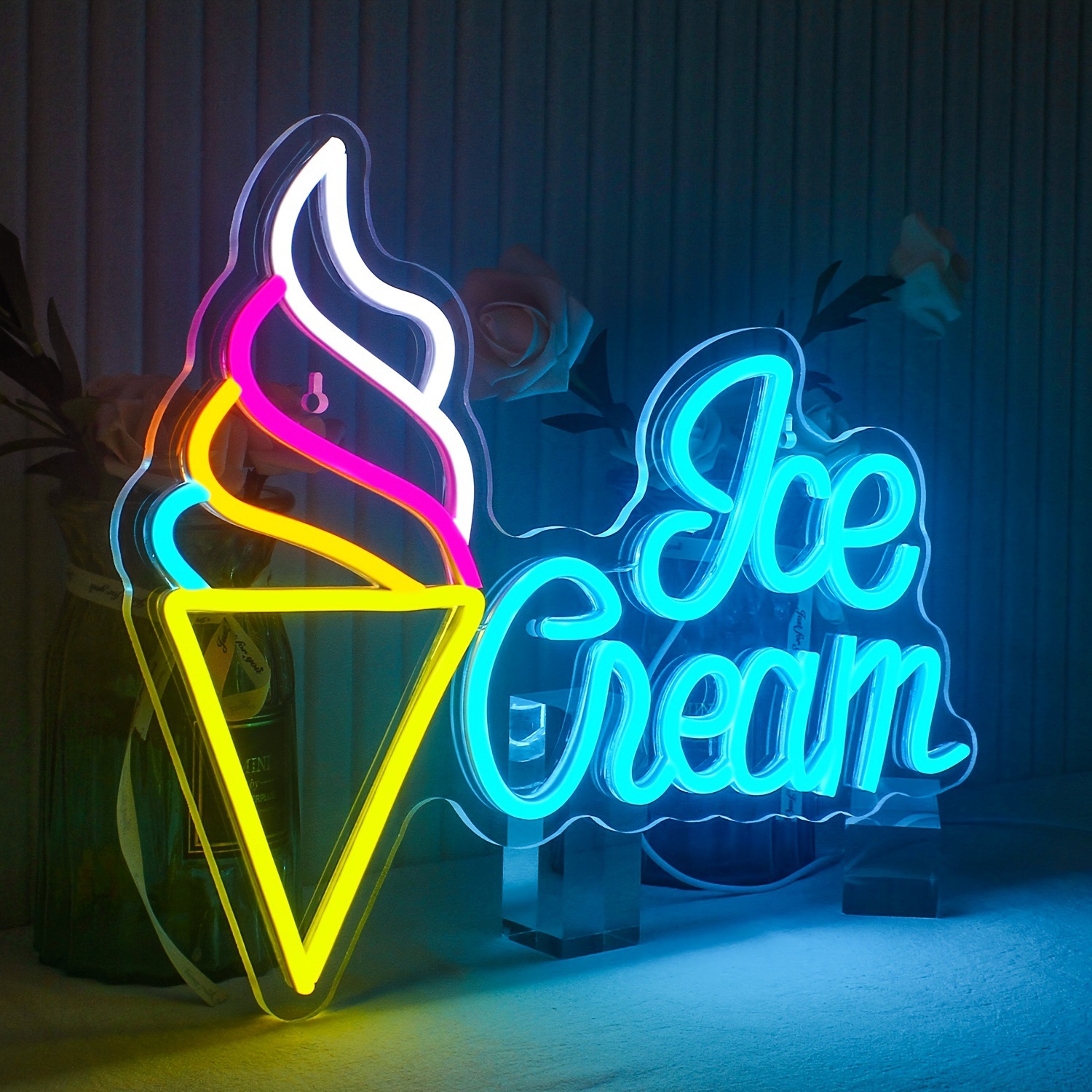 Ice Cream LED Neon Sign with Heart, Dimmable USB, 42 x 32 cm