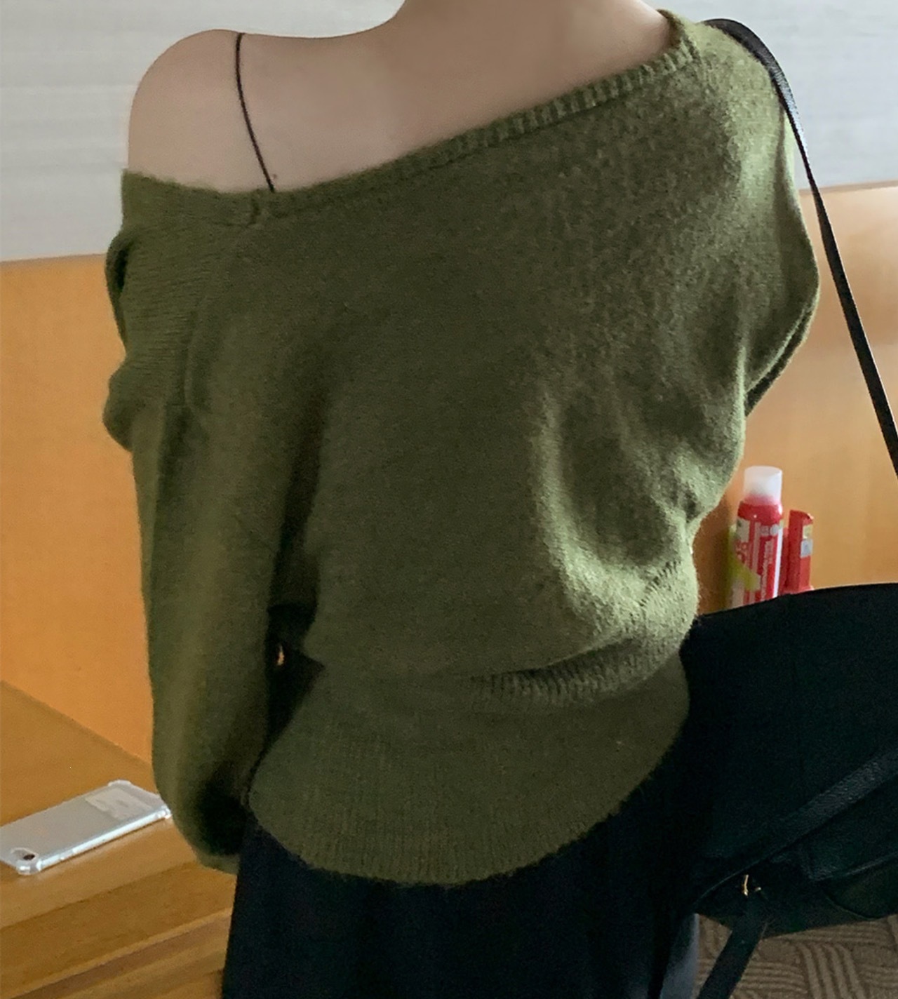 Korean Style V-Neck Diagonal Button Knit Sweater