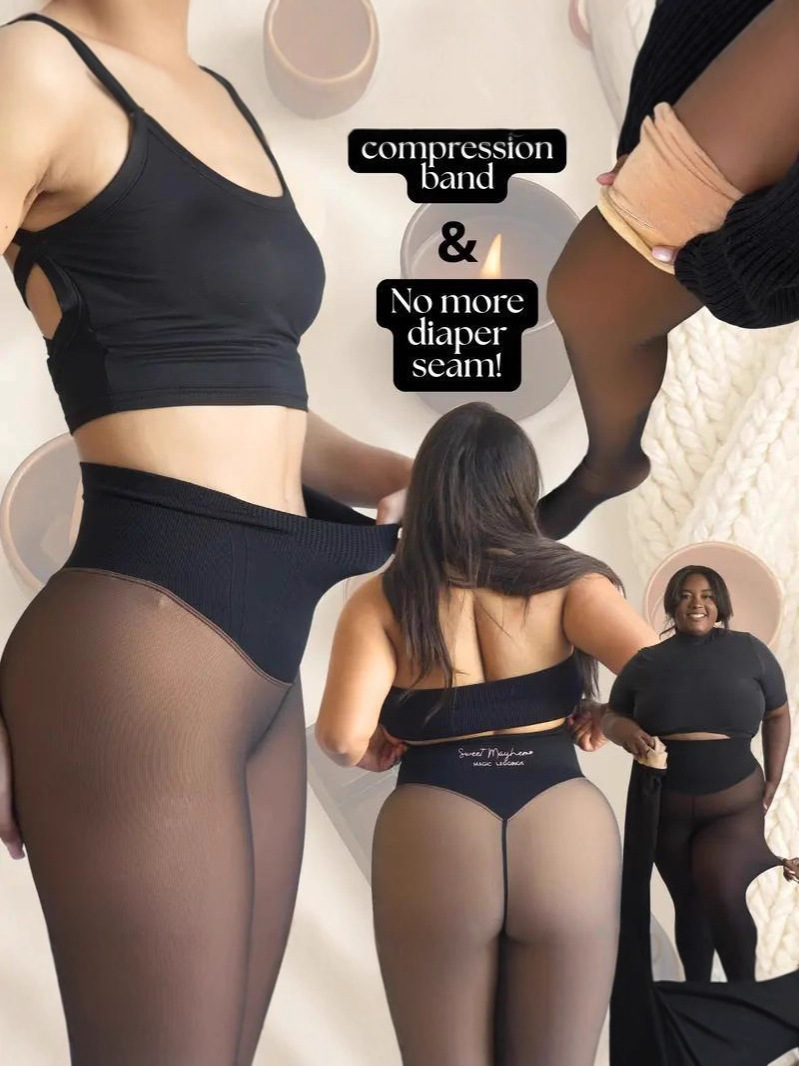 Women's Fleece-Lined Sheer-Look Tights with Single-Line Stitching
