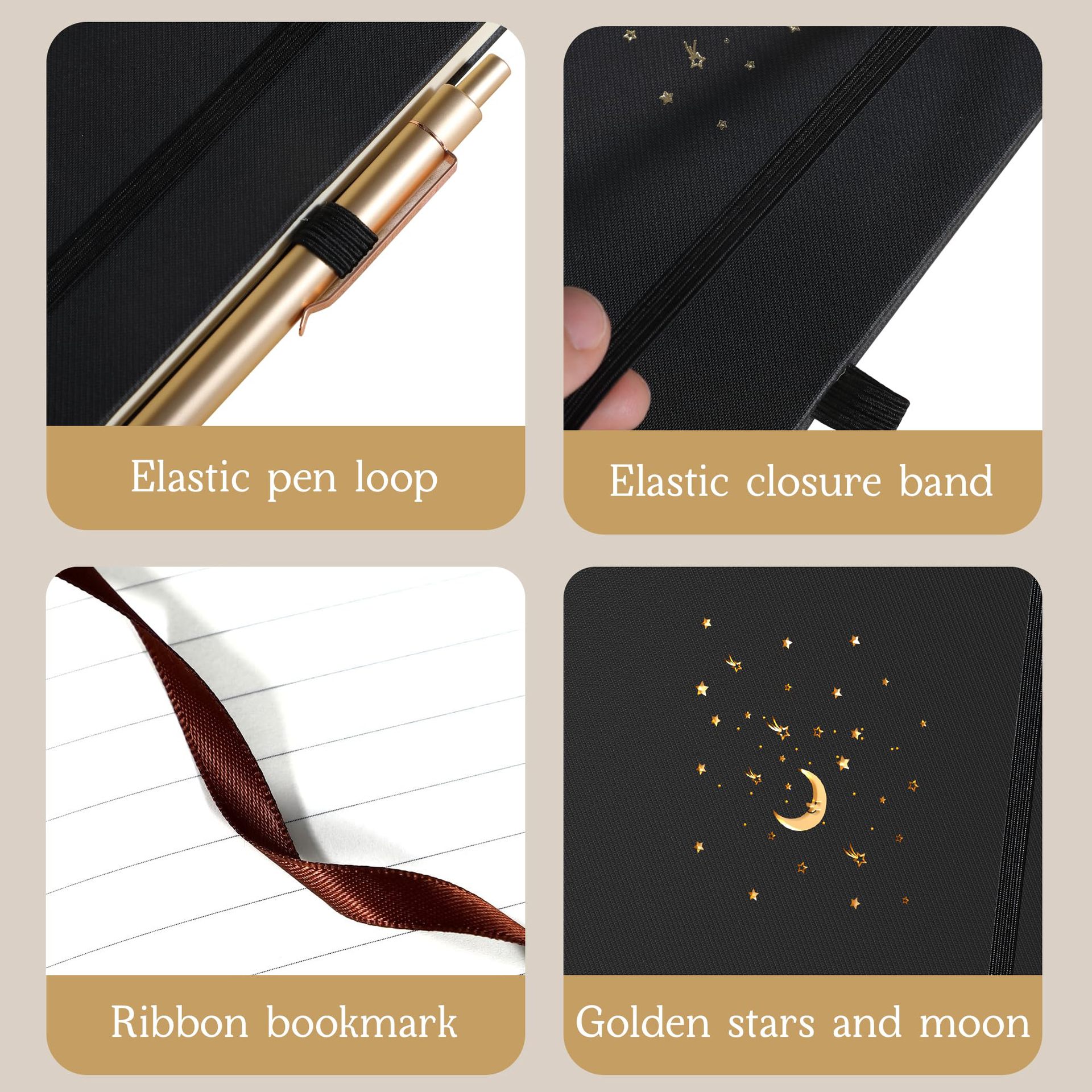 Faux Leather Hardcover Lined Notebook with Elastic Closure
