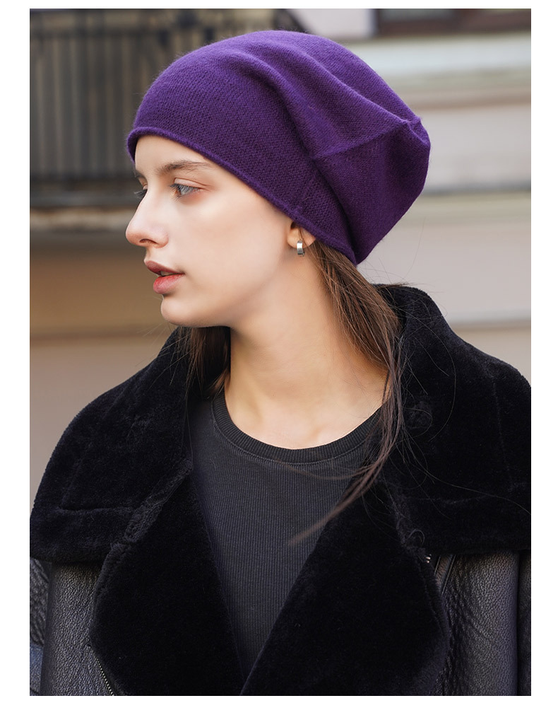 Women's Cashmere Knit Beanie with Curled Brim, Warm Dome Winter Hat