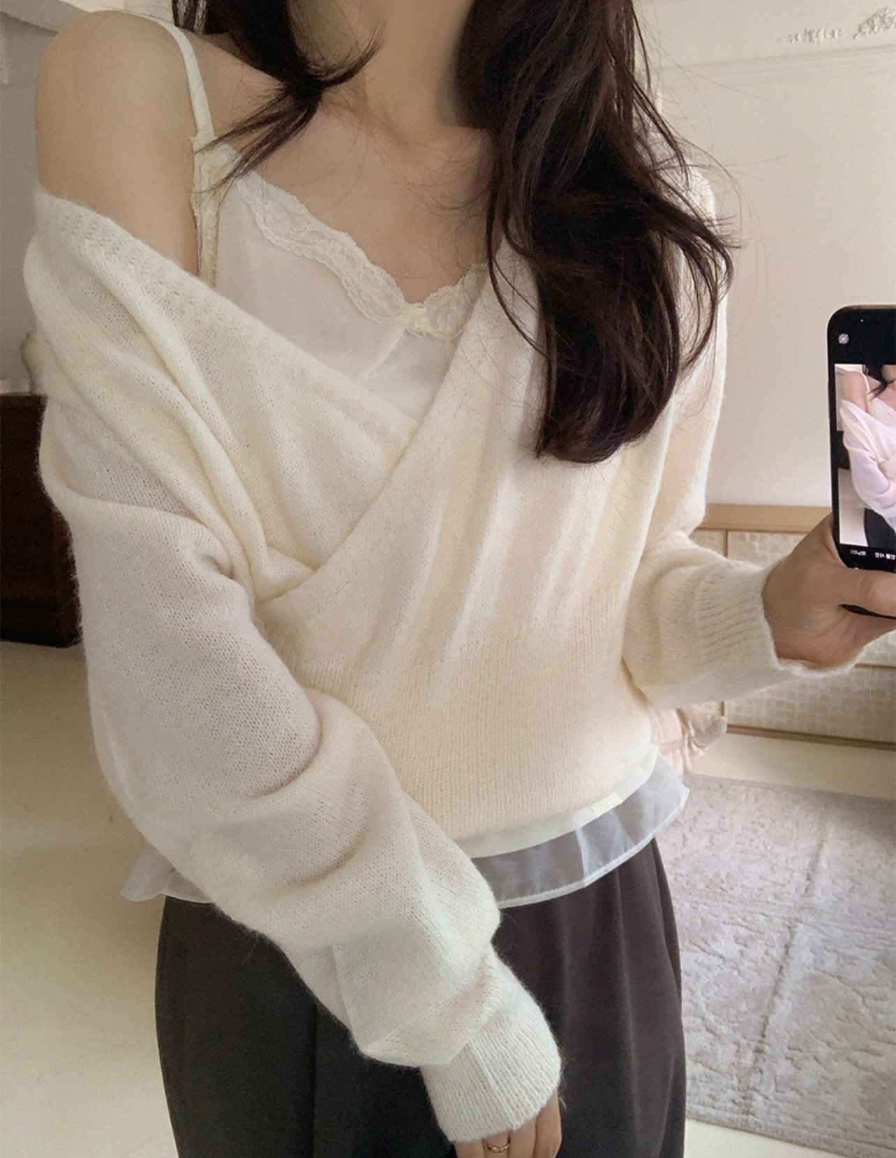 Korean Style V-Neck Diagonal Button Knit Sweater