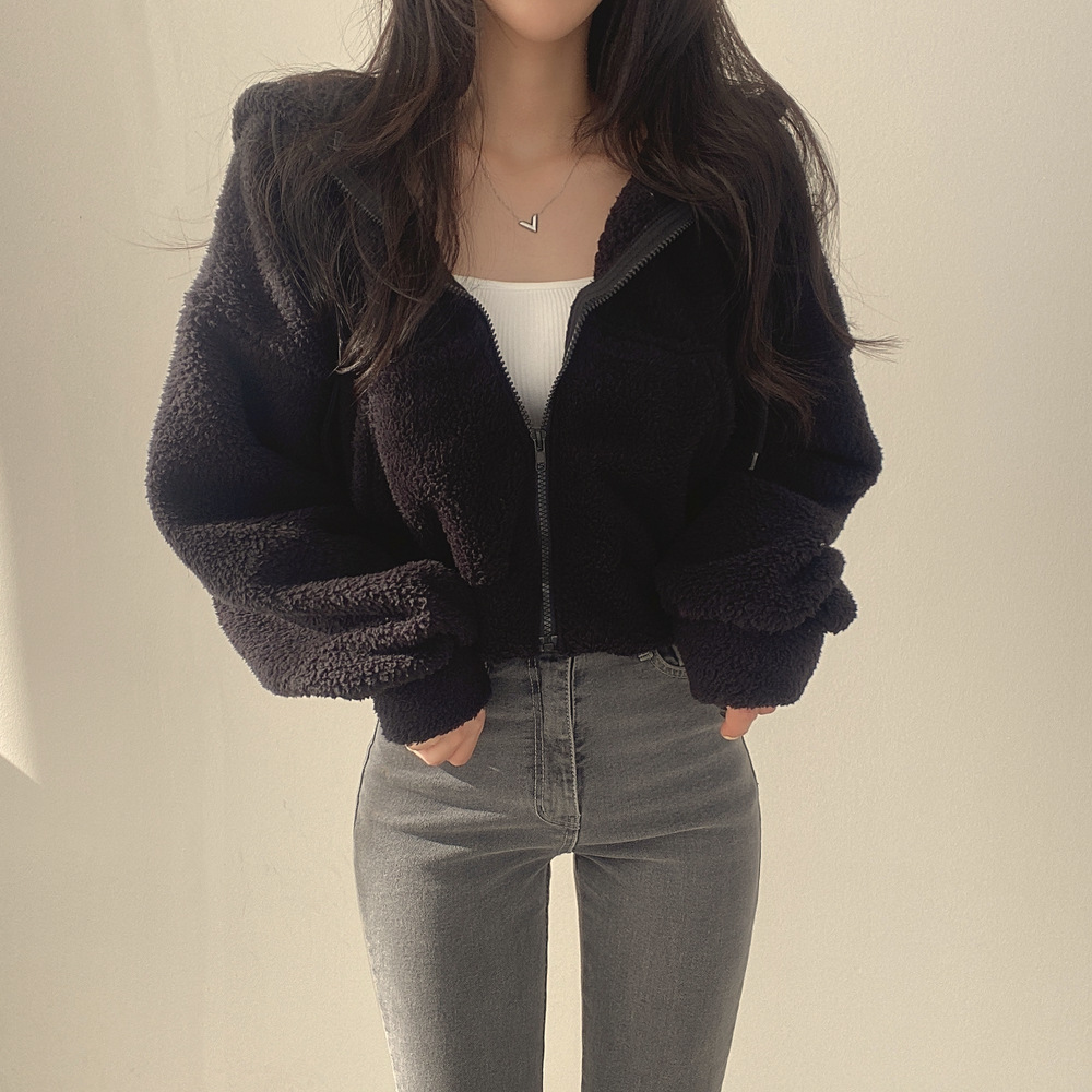 Women's Faux Lamb Fur Hooded Zip-Up Jacket