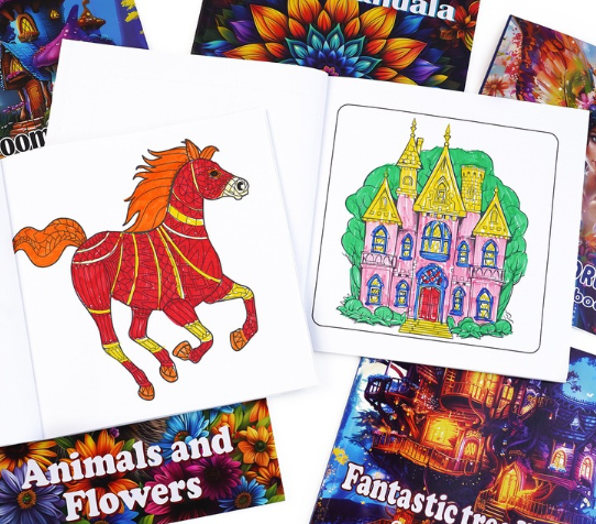 Adult Coloring Book, 24 Sheets, Mandala, Animal and Fantasy Themes