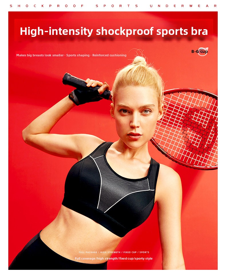 Women's High-Support Plus-Size Sports Bra Cotton Shockproof Full-Cup Fitness Bra